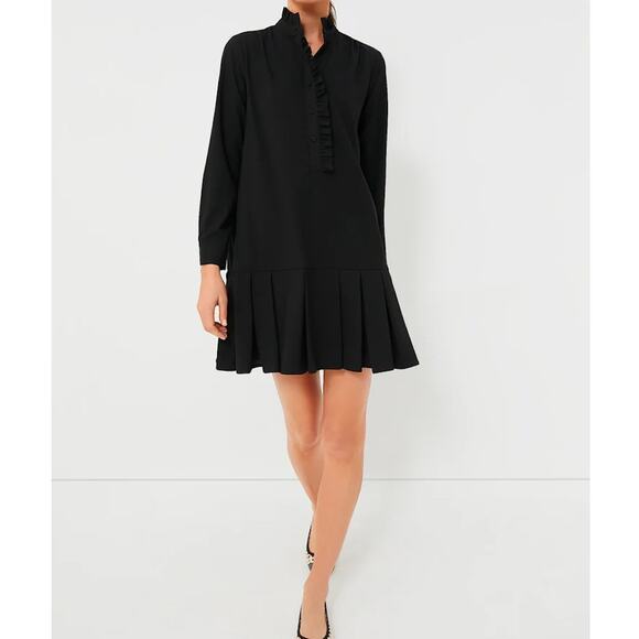Tuckernuck NWT Black Crepe Tate Dress XL LBD Ruffle Quiet Luxury Timeless Chic - Picture 1 of 15